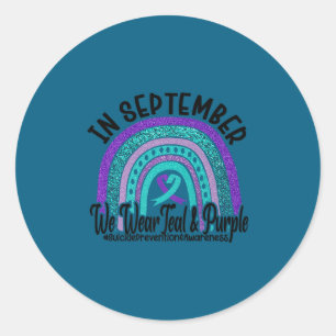 Sticker Rond En septembre, portez le sarcelle et le violet arc-