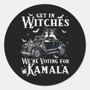 Sticker Rond En sorcières, nous votons pour Kamala Halloween El