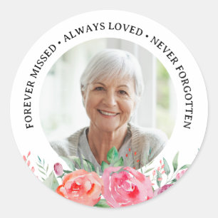 Sticker Rond En souvenir affectueux Roses florales personnalisé