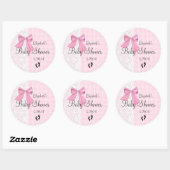 Sticker Rond En vichy Bow rose et Baby shower dentelle Favorise (Feuille)