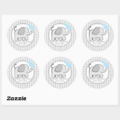 Sticker Rond en vichy Eléphant aux Coeurs Bleus (Feuille)