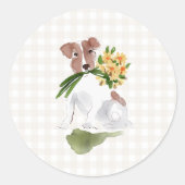 Sticker Rond en vichy Fleurs de chien Aquarelle Art doux (Devant)