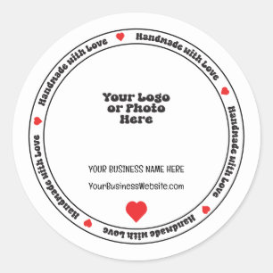 Sticker Rond Encart pour Entreprise Faite à la Main avec Amour 
