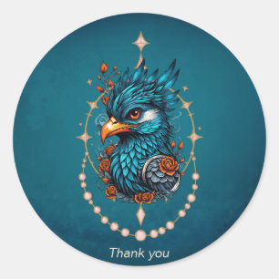 Sticker Rond Enchantant oiseau bleu majestueux.