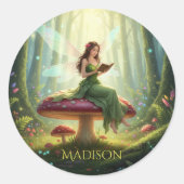 Sticker Rond Enchanted Day Fairy Reading a Book (Devant)