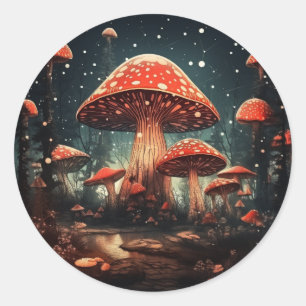 Sticker Rond Enchanter Arrière - plan de champignons de fées ma