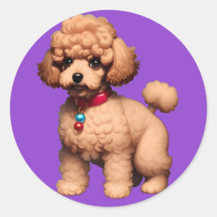 Sticker Rond Enchanter Brown Toy Poodle sur Arrière - plan viol
