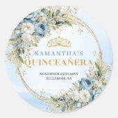 Sticker Rond Enchanting Pastel Blue Gold Eucalyptus 15 Birthday (Devant)