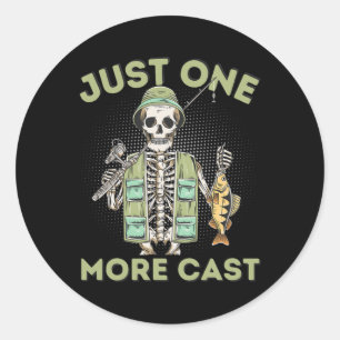Sticker Rond Encore un lancer - Fun Skeleton Pêcheur