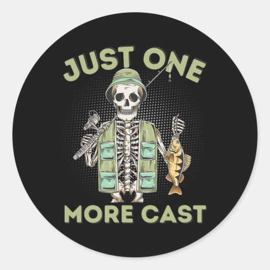 Sticker Rond Encore un lancer - Fun Skeleton Pêcheur (Devant)