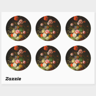 Sticker Rond Encore vie de roses, tulipes, un tournesol, 1710