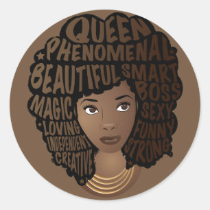 Sticker Rond Encourager les femmes noires, cheveux naturels, Br