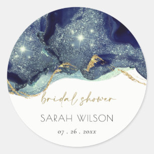 Sticker Rond Encre Abstraite Fluides Or Marine Mariage Paillett