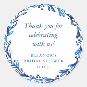 Sticker Rond Encre Bleue Indigo Personnalisée Fête de Mariage B