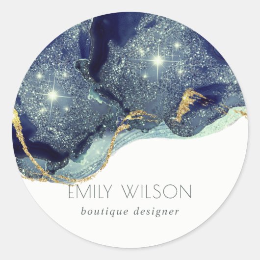 Sticker Rond Encre d'alcool Abstraite Parties scintillant bleue (Devant)
