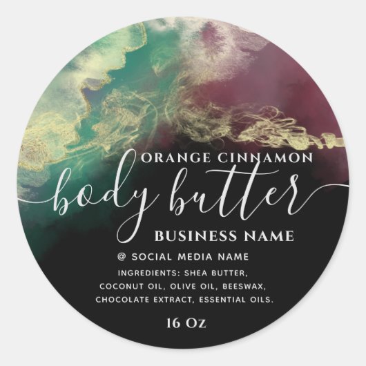 Sticker Rond Encre d'alcool dorée abstraite moderne script (Devant)