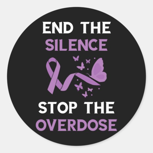 Sticker Rond End The Silence Purple Ribbon Overdose Awareness M (Devant)