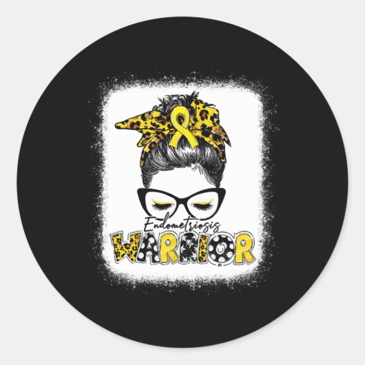 Sticker Rond Endometriosis Guerrier Messy Bun Jaune Ruban (Devant)