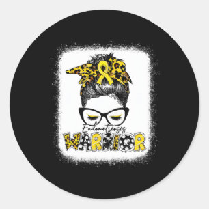 Sticker Rond Endometriosis Guerrier Messy Bun Jaune Ruban