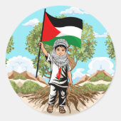 Sticker Rond Enfant avec Keffiyeh Palestine Drapeau et olivier (Devant)