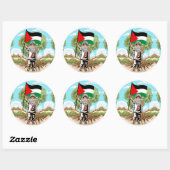 Sticker Rond Enfant avec Keffiyeh Palestine Drapeau et olivier (Feuille)