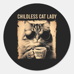Sticker Rond Enfant Chat Lady Vintage - Café Cat Kamala 202