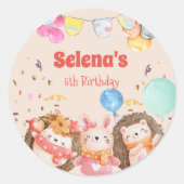 Sticker Rond Enfant d'animaux de la forêt d'aquarelle (Devant)