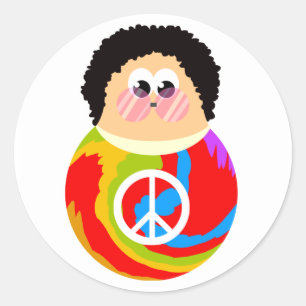 Sticker Rond Enfant des années 60 amusant Cartoon Peace Kid