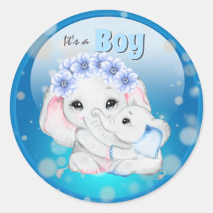 Sticker Rond Enfant éléphant avec mère c'est un garçon