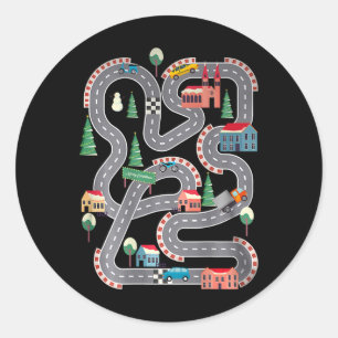 Sticker Rond Enfant Jouer aux voitures sur Papa Ck Course Track