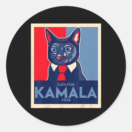 Sticker Rond Enfant Lady Chat Vote Kamala Harris 2024 1 (Devant)