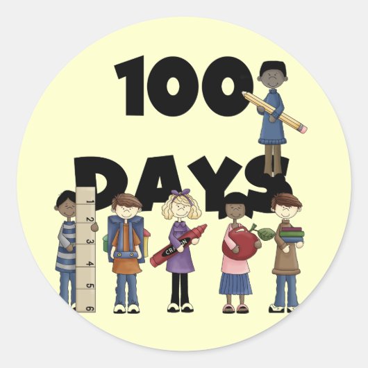 Sticker Rond Enfants 100 jours de t-shirts et cadeaux scolaires (Devant)