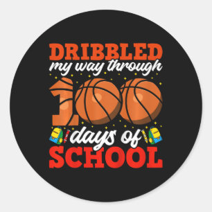 Sticker Rond Enfants 100e Jour De L'École Garçons Basketball 10