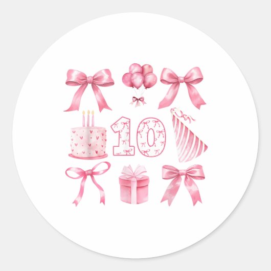 Sticker Rond Enfants 10e Coquette fête d'anniversaire Dix ans G (Devant)