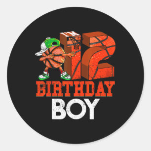Sticker Rond Enfants 12 ans Bysketbyll Dabbing 12e anniversaire