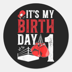Sticker Rond Enfants 1er Anniversaire Boy 1 An Boxer Anniversai