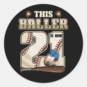 Sticker Rond Enfants 21e anniversaire de baseball garçon Vingt