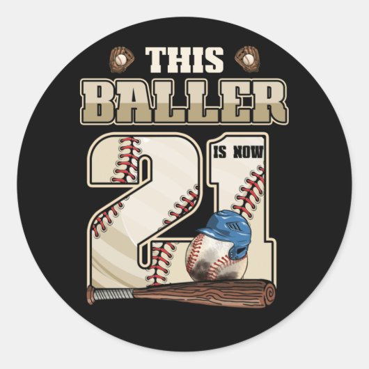Sticker Rond Enfants 21e anniversaire de baseball garçon Vingt  (Devant)