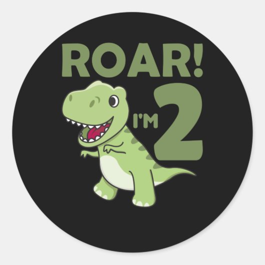 Sticker Rond Enfants 2. Anniversaire T-Rex 2 Ans Dino (Devant)