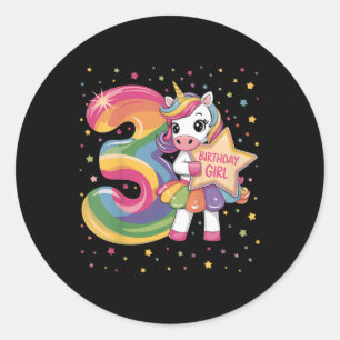 Sticker Rond Enfants 3 ans Unicorne 3e anniversaire fille