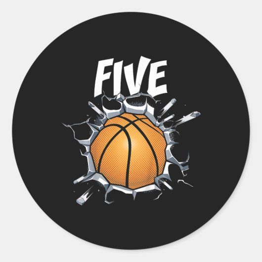 Sticker Rond Enfants 5 ans Basketball Anniversaire Thème 5t (Devant)