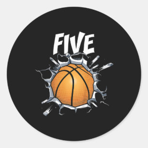 Sticker Rond Enfants 5 ans Basketball Anniversaire Thème 5t