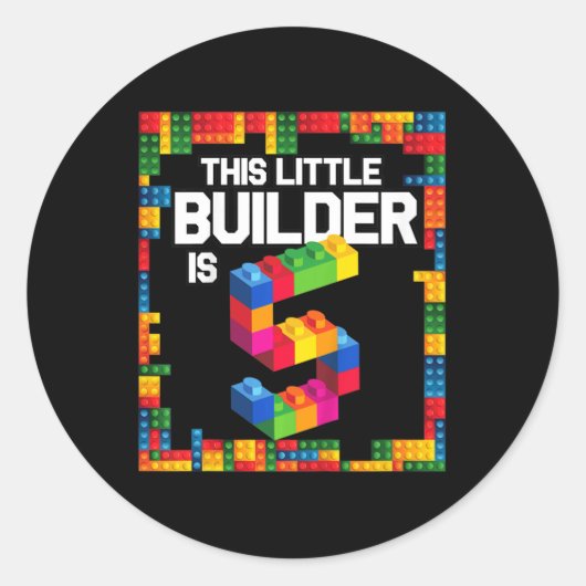 Sticker Rond Enfants 5 ans Blocs Bâtiment Anniversaire Brique 5 (Devant)