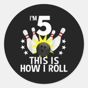 Sticker Rond Enfants 5 ans Bowling Birthday Party Shirt Comment