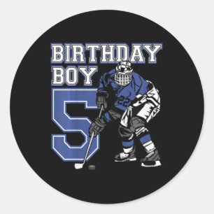 Sticker Rond Enfants 5 ans Hockey sur glace Thème Anniversaire