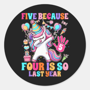 Sticker Rond Enfants 5e anniversaire fille Unicorn Cinq parce q