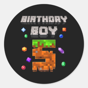 Sticker Rond Enfants 5e anniversaire garçon 5 vidéo joueur pixe