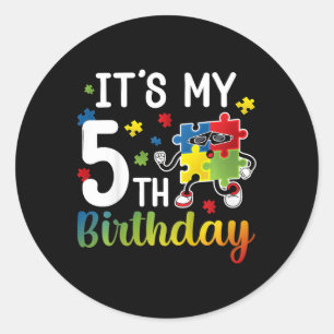 Sticker Rond Enfants 5e Autisme fête d'anniversaire 5 ans Autis