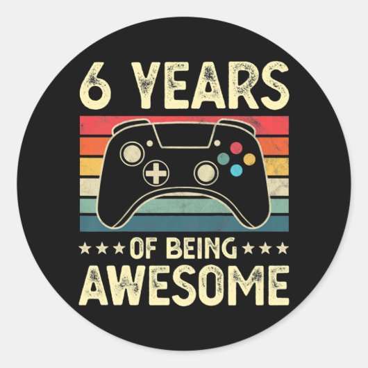 Sticker Rond Enfants 6 ans Awesome Vidéo Jeu 6 Anniversaire (Devant)