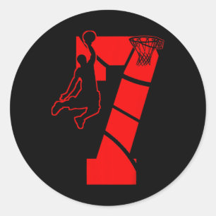 Sticker Rond Enfants 7 ans 7ème Basketball Anniversaire FêteThè